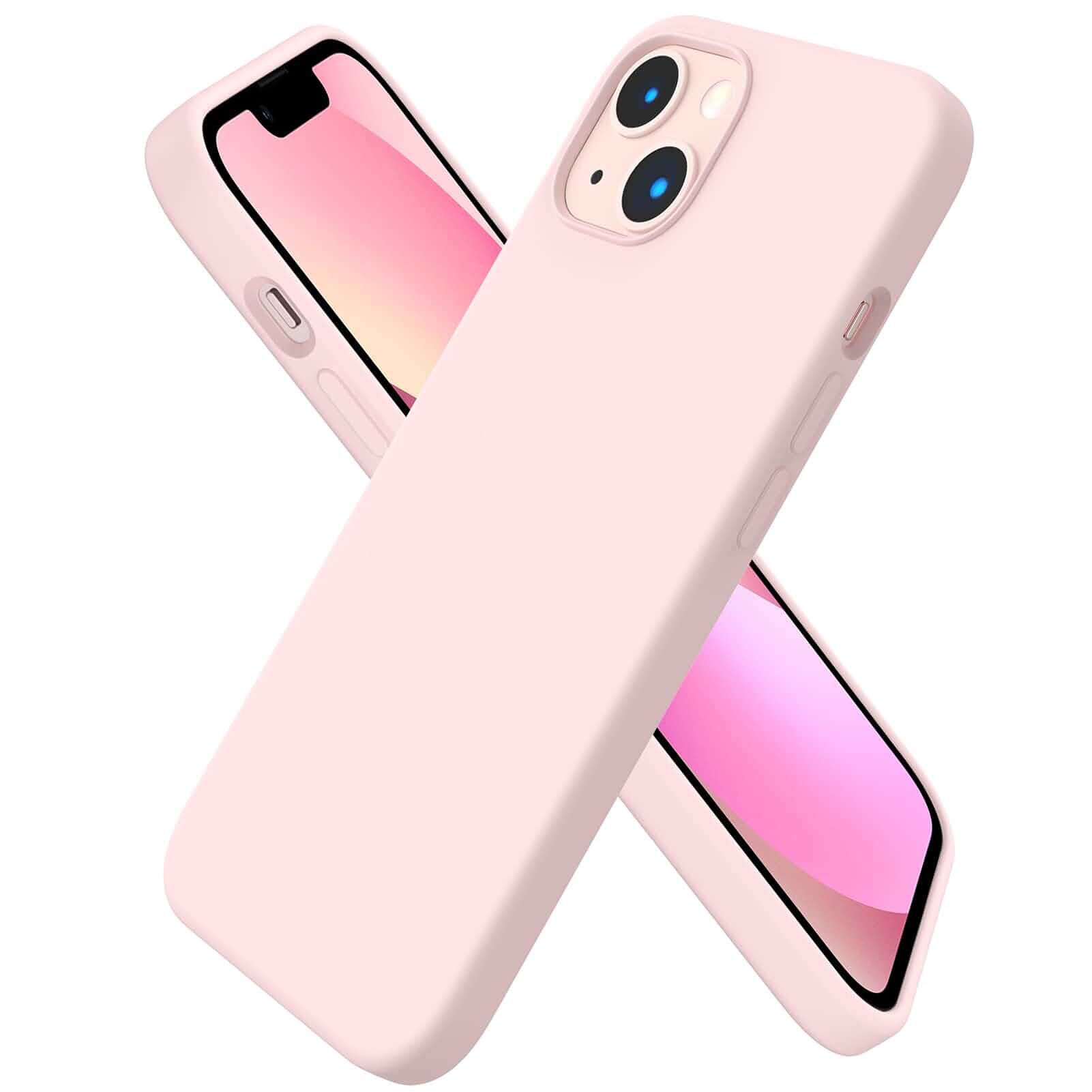 ORNARTO for iPhone 13 Case, Liquid Silicone, Chalk Pink 4-Layer Liquid Silicone Rubber, Soft Touch Feel, Shockproof Case, Raised Edges, Microfiber Lining