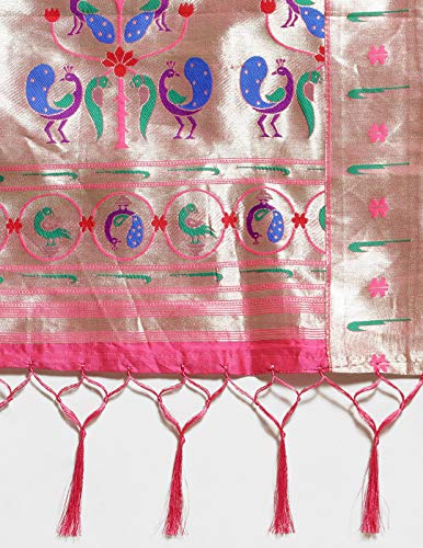 Image of Varkala Silk Sarees Women's Cotton Silk Paithani Saree with Blouse Piece Banarasi Brocade Work Pallu Peacock Motifs Zari Border