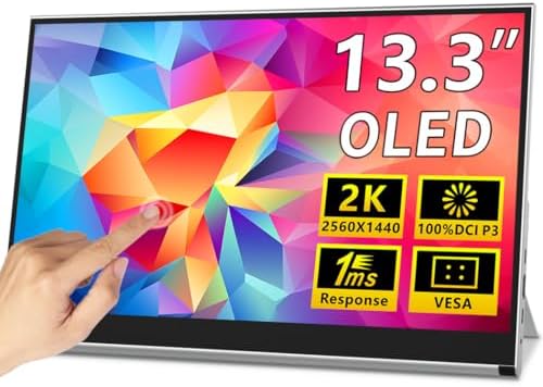Monitor portátil OLED de 13,3", monitor de jogos táctil 2K, 100% ...