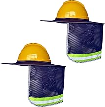 XIAKE Hard Hat Sun Shade Full Brim Mesh Neck Sun Shield with Reflective Strips Neck Sunshade Cover (2 Packs Navy)
