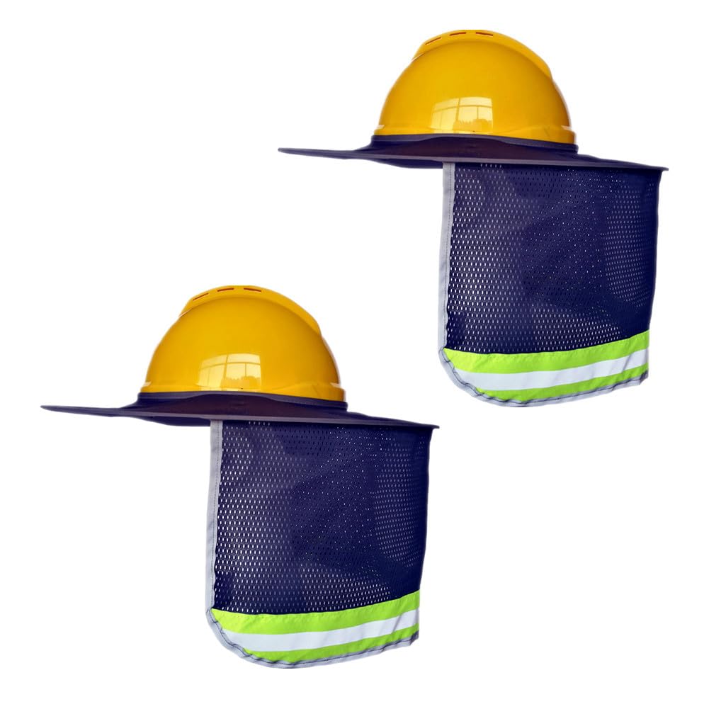 XIAKE Hard Hat Sun Shade Full Brim Mesh Neck Sun Shield with Reflective Strips Neck Sunshade Cover (2 Packs Navy)