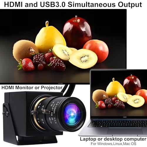 IEights Câmera HDMI 4K USB3.0 4K 60fps 2,8-12 mm Zoom Webcam para computador, mini câmera Lightburn