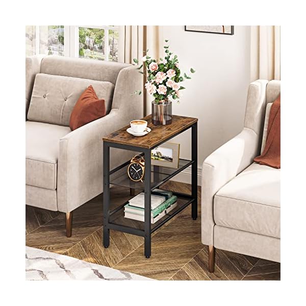 Hoobro end table 3 tier narrow side table nightstand with 2 flat or slant adjustable shelves for small spaces hallway living room bedroom sturdy easy assembly rustic brown and black bf23bz01g1  urban country home decor