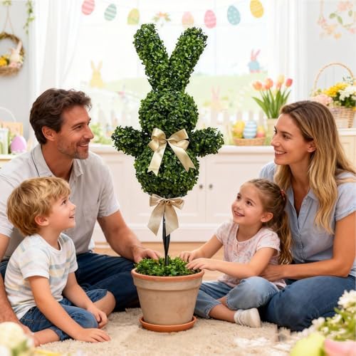 Faux lapin de verdure arbre artificiel décoratif avec nœud blanc extérieur
