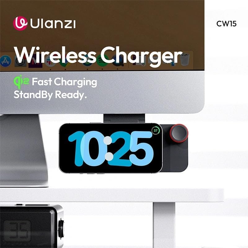 CW15 Wireless Charger with Qi2, Magnetic Monitor‑Clip Wireless Charger, Under-Monitor Setup, Always Ready at a Glance, Compatible with iPhone Standby Mode for Desktop Office Workspace — view 8