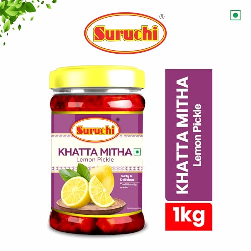 Image of Suruchi Khatta Mitha Lemon Pickle - 1kg | Nimbu Ka Metha Achar | Sweet Tangy Flavourful | Authentic Indian Sweet Lemon Pickle (Pack of 1)