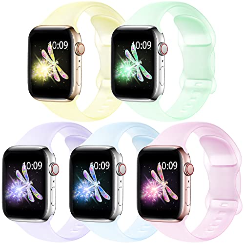 Jiamus 5 Stück Armband Kompatibel für Apple Watch Armband 41mm 38mm 40mm 45mm 44mm 42mm,Weiche Silikon Silikon Ersatzarmband für iWatch Series SE 7 6 5 4 3 2 1,Damen Herren Cover