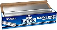 Rhino Heavy Duty Aluminum Foil Roll - 18" x 525 sq ft, 25 Microns Thick, Commercial Grade for Food Service & Home Kitchens