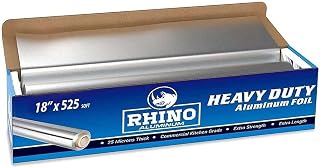 Rhino Heavy Duty Aluminum Foil Roll - 18" x 525 sq ft, 25 Microns Thick, Commercial Grade for Food Service & Home Kitchens