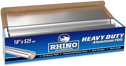 Rhino Aluminum Papel de aluminio resistente, rollo Rhino de 18 x 525 sf, 25 micras de grosor, grado comercial y extra grueso, lo suficientemente