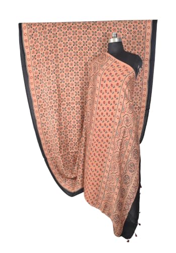 Image of Ethnics of Kutch Womenss Ajrakh Modal Silk Natural Dye Hand Block Print Saree with Blouse Piece - 5.5 Mtr Length (Pitch 09501E)