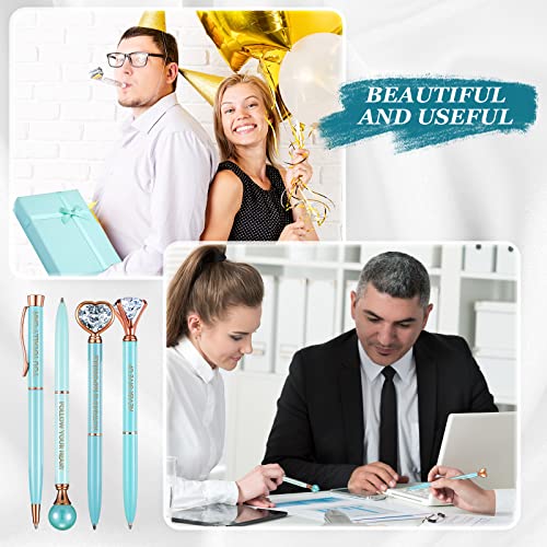 Yeaqee 6 Pcs Inspirational Pen Set For Women Gift Diamond Pens With Crystal Motivational Ballpoint Pen With Gift Box Girls Nurse Teacher Office Wedding School Supplies (Blue) #TOP6