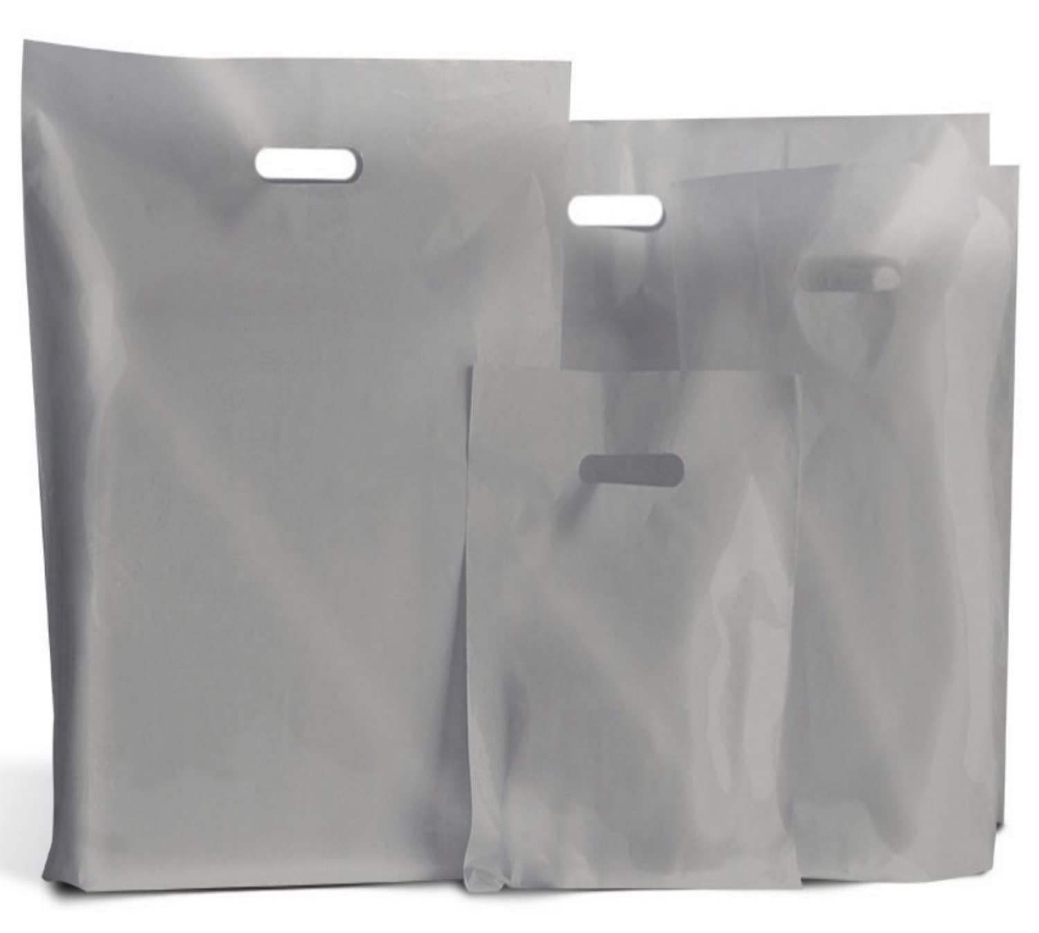 Silver Plastic Bags/Gift Shop Carrier Bag/Boutique Retail - Small & Large (200, Large 15x18+3")
