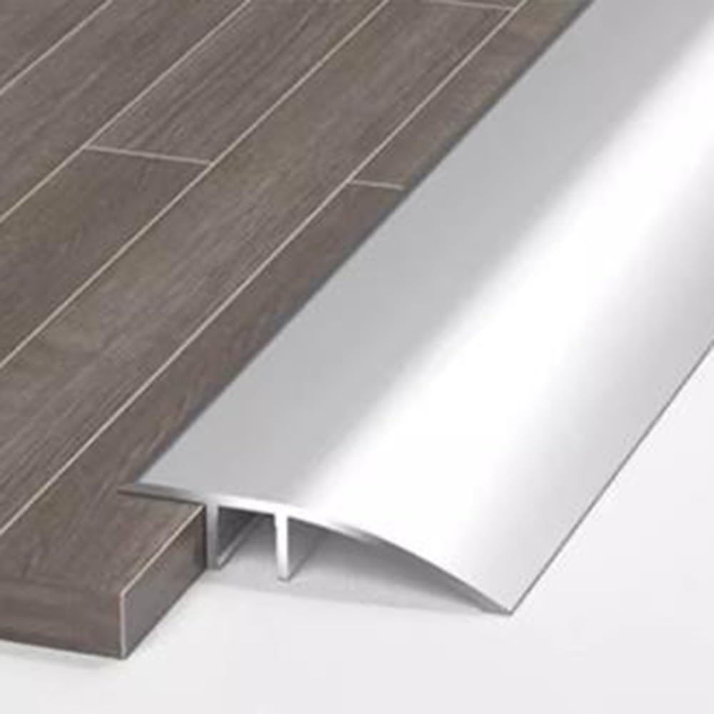 Floor Transition Strip 35.4in/90cm Threshold Strip Aluminum Transition Edging Trim Black Threshold Ramp for Joining Floor Gaps Carpet Tiles(Silver)