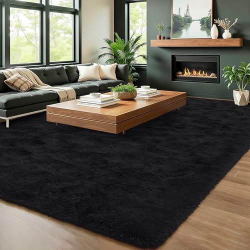 HOMORE Black Rugs for Living Room, 5x8 Area Rugs for Bedroom Fluffy Furry Rug for Kids Room, Large Shaggy Rug for Teen Boys Girls Room, Big Fuzzy Carpet for Dorm Home Decor