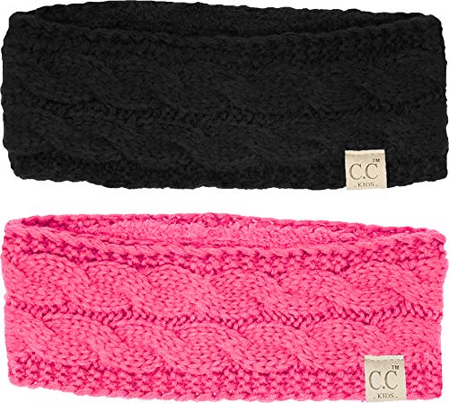 Funky Junque HWK-2-S06.S80 Kids Headwrap 2-Pack: Black & Candy Pink