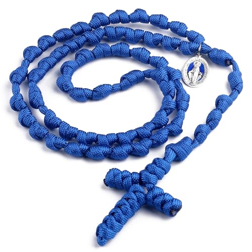 HanlinCC Handmade Knotted Paracord Rosary Necklace with St.Benedict Miraculous Medal for Men and Women