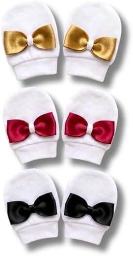 Borny Babes Set of 3 Pairs Premium Newborn Baby Mittens - 100% Super Soft Cotton 0-6 Months (Pack of 3)