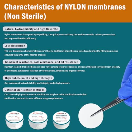 Image of Nylon Membrane Filters, LVDALAB Hydrophilic Membrane Disc Filter Lab Filter Paper with 0.22m Pore Size and 13mm Diameter Pack of 100, Non Sterile