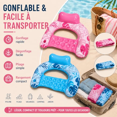 Matelas Gonflable Piscine, 2 sièges gonflables Bleu et Rose pour Adultes – vue 3