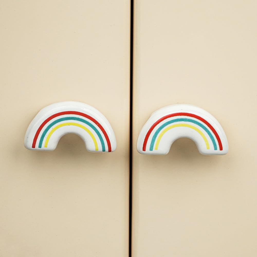 IndianShelf 4 Pieces Decorative Rainbow Farmhouse Cabinet Knobs Ceramic Multicolor Kids Dresser Pulls Kitchen Handles