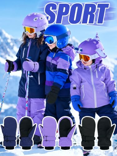 Image of Newcotte 6 Pairs Winter Ski Mittens Kids Waterproof Warm Snow Gloves for Boys Girls Cold Weather Outdoor Activities