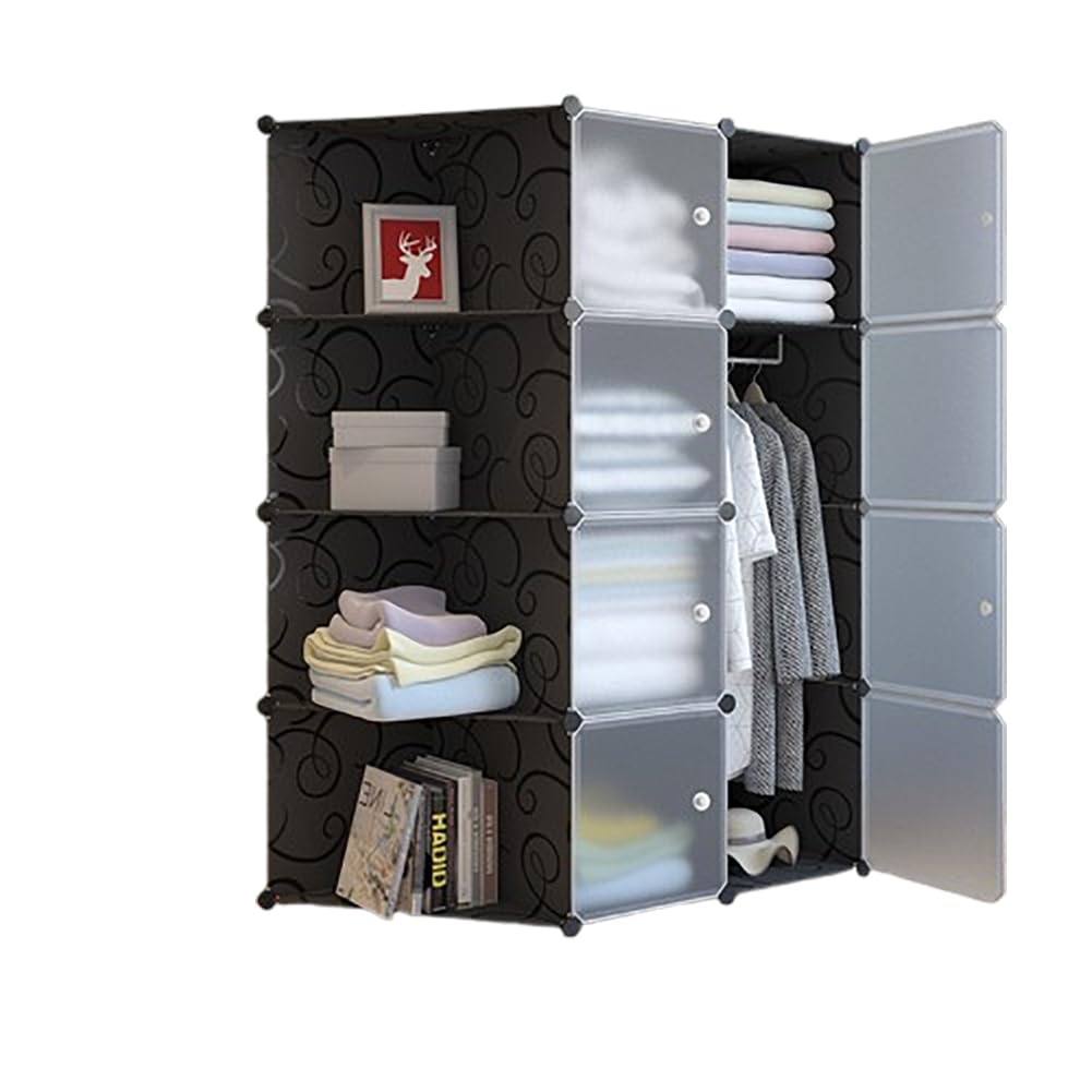GarveeLife Steckregal Würfel Aufbewahrungssystem Kombiregale mit Türen Regal Würfel DIY Multifunktional Regalsystem Regal Modular Für Wohnzimmer, Schlafzimmer, Bad Schwarz, 111 x 47 x 147cm