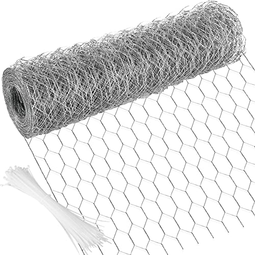 Image of Chicken Wire 15.7 in x 393.7 in Poultry Wire Netting Hexagonal Galvanized Mesh Garden Fence Barrier for Pet Rabbit Chicken Fencing with 100 Pcs Cable Zip Ties