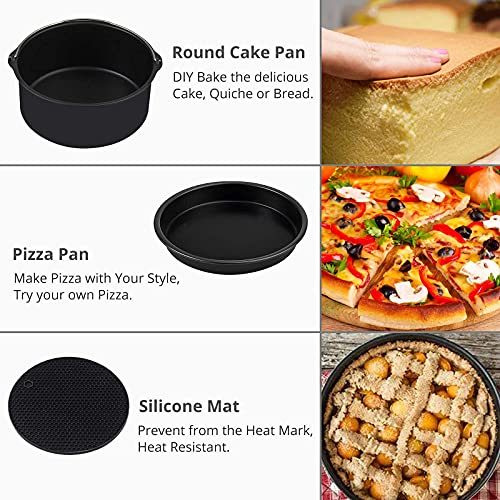 COLFULINE 7 Inch Air Fryer Accessories, 17 Pcs Power Round Air Fryer Accessory Kit, XL Deep Fryer Accessories Fit All 3.2QT-7.2QT for Phillips, Gowise Universal with Toast Rack, Silicone Mini Mitts