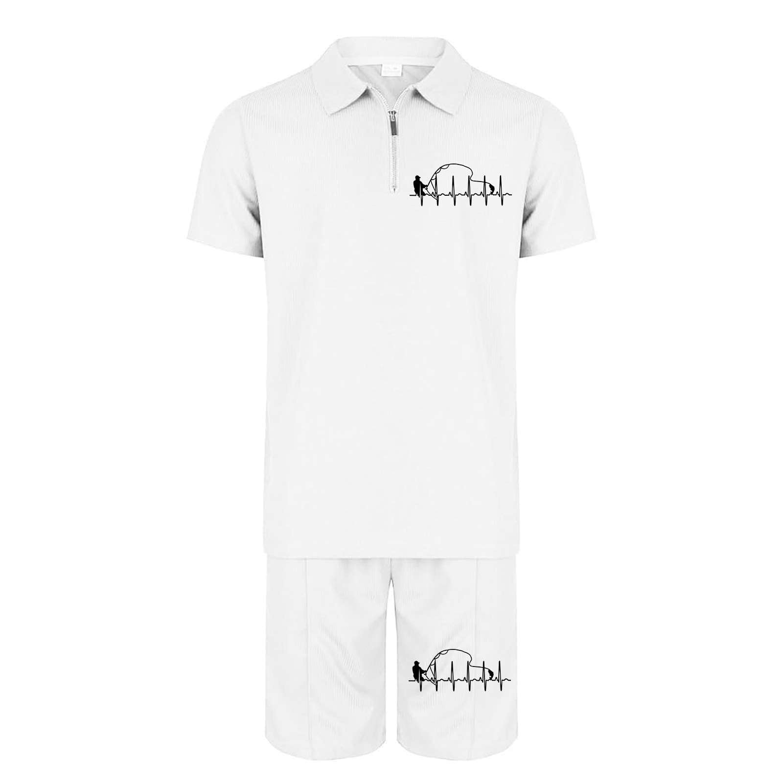 Herren Trainingsanzug 2 Pcs Waffel Polosuit Outfits Halb Zip Polo Shirt und Short Jogginganzug Casual Freizeitanzug Sportanzug Tracksuit Zweiteiler Sommer Outfit Set S-5XL Gym Urlaub Strand
