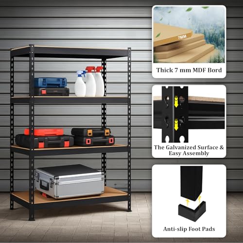 Image of HOMIFLY 4-Tier Extra Large Metal Shelf Rack /60x36x18 Inch Adjustable Boltless Shelving Unit /Heavy Duty Display Rack Organizer for Garage /Kitchen /Warehouse /Tool-Free Assembly and Rust-Resistant