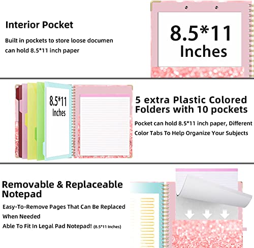 Porte-bloc avec bloc-notes ligné rechargeable A4 sous-main rose de bureau - 5