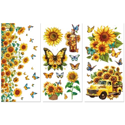 Peacoblue Rub on Transfers for Crafts 3Pcs Butterflies and Sunflowers 15cmx30cm