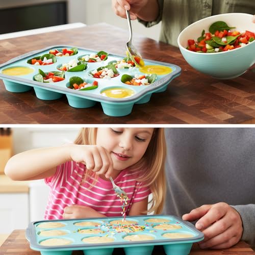SIWOKJJO Silicone Muffin Pan for Baking with Metal Reinforced Frame, Nonstick 12 Cups Silicone Muffin Trays, Easy to Pop Cupcake Baking Pan Molds for Oven Dishwasher Safe Making Muffins, Cupcakes - Image 3