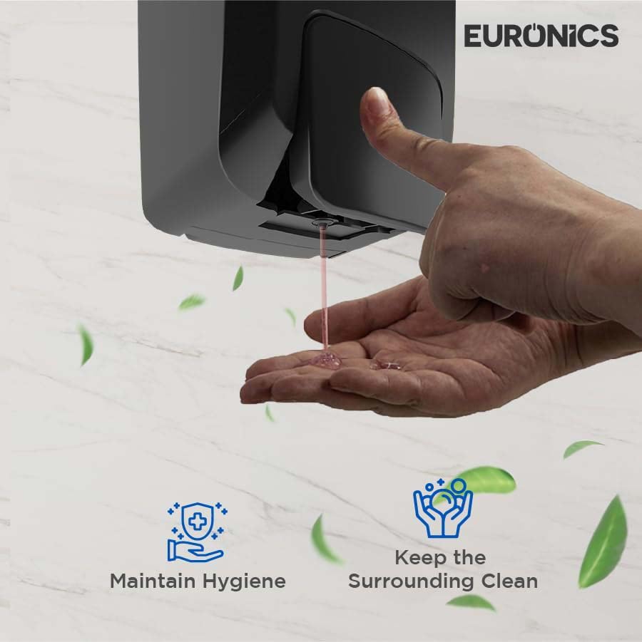Image of Euronics Black Manual Soap Dispenser 1000Ml | Wall Mounted Liquid Soap & Dispenser | ABS Commercial Soap Dispenser with Visible Refill Window for Office, Hotel, Hospital & Washroom | ES43B