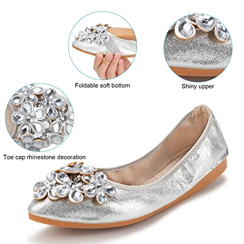 Women's Ballet Flats Rhinestone Soft Wedding Ballerina Shoes Foldable Sparkly Dress Comfort Slip on Flat Shoes3