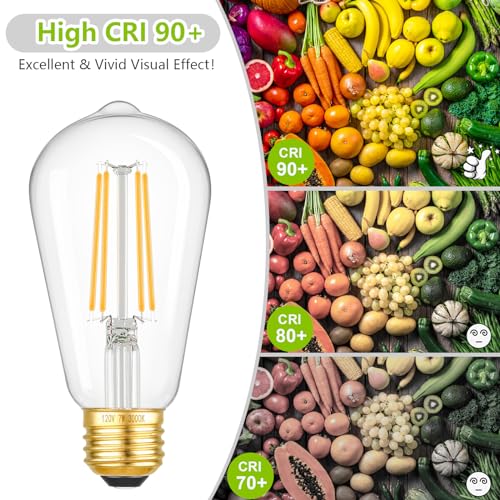 Image of Kondras Dimmable LED Bulbs, 7W 850Lumens High Brightness, 60W Incandescent Equivalent Bulbs, 3000K Soft White, ST58 Antique Filament Light Bulbs, E26 Base, Clear Glass, Vintage Bulbs for Home, 6-Pack