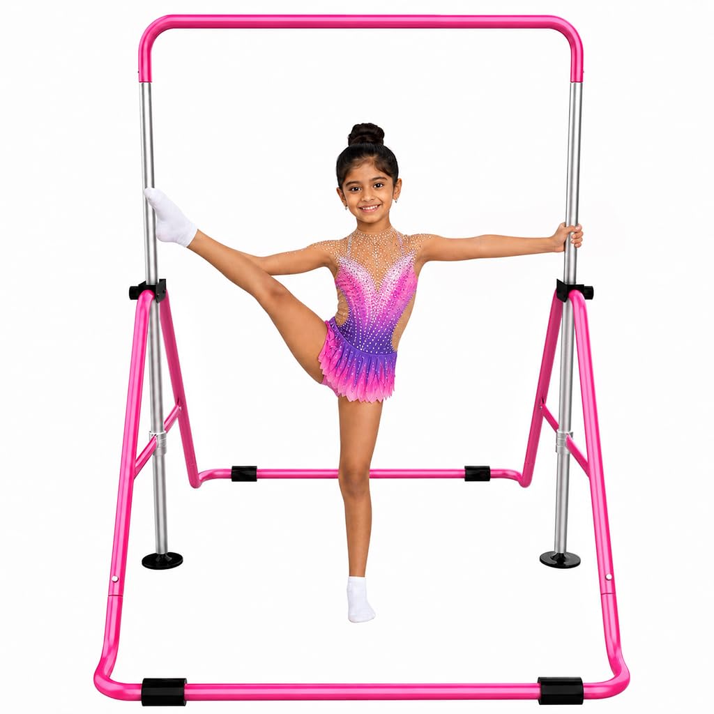 ortiza® kids gymnastics horizontal bar, 80-130cm adjustable height training bar for children, junior kip bar with sturdy steel frame & non-slip base, 330lbs loading capacity