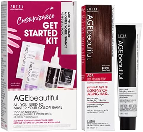 AGEbeautiful Permanent Liqui Creme Hair Color Dye & Developer Starter Kit | 100% Gray Coverage | Anti-Aging | Biotin for Thicker, Fuller, Healthier Hair | 6RB Light Raspberry Brown