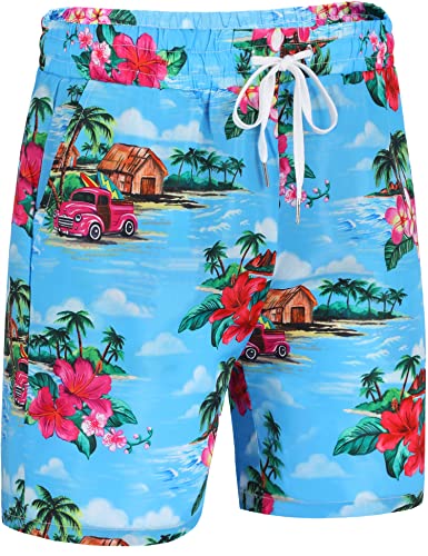 Daupanzees Men Swim Trunks Drawstring Board Shorts Elastic Waist Beach Shorts with Pockets2
