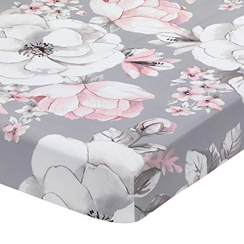 Image of Lambs & Ivy Signature Botanical Baby Watercolor Floral Cotton Crib Sheet - Gray