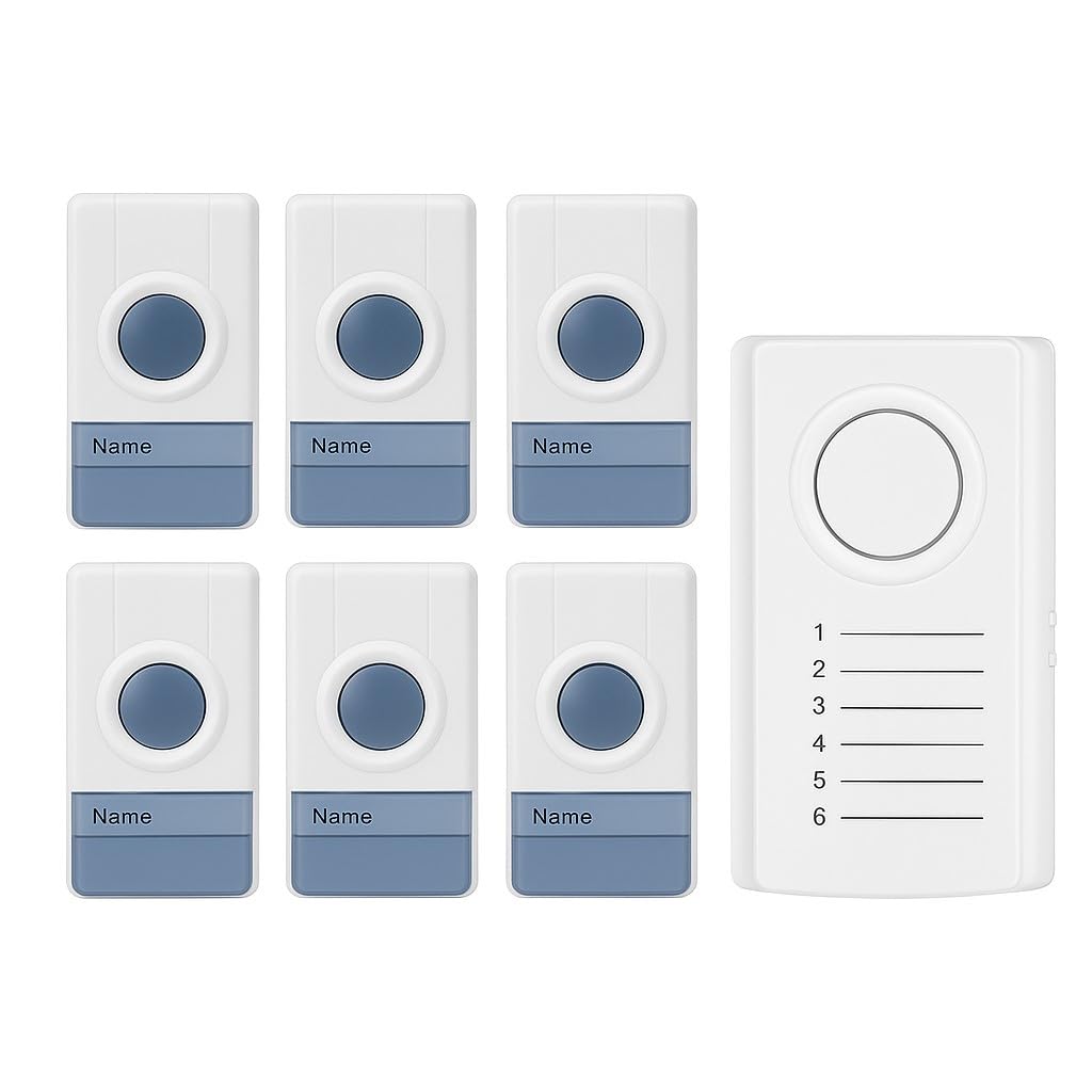 AntDau71 6 Zone Wireless Doorbell System with Receiver and 6 Transmitters RL-0506D - Sound and Light Alarm - Ideal for Offices, Hospitals, Restaurants - CW993