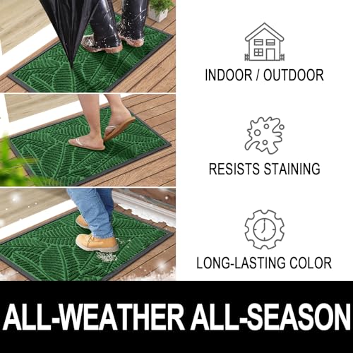 Colorxy Waterproof Doormat, Sturdy Natural Rubber Front Indoor Mat, Non Slip Low Profile Indoor Outdoor Door Mats, Stain and Fade Resistant Floor Mat, Easy Clean Patio Entrance Mat, 36''x24'', Green