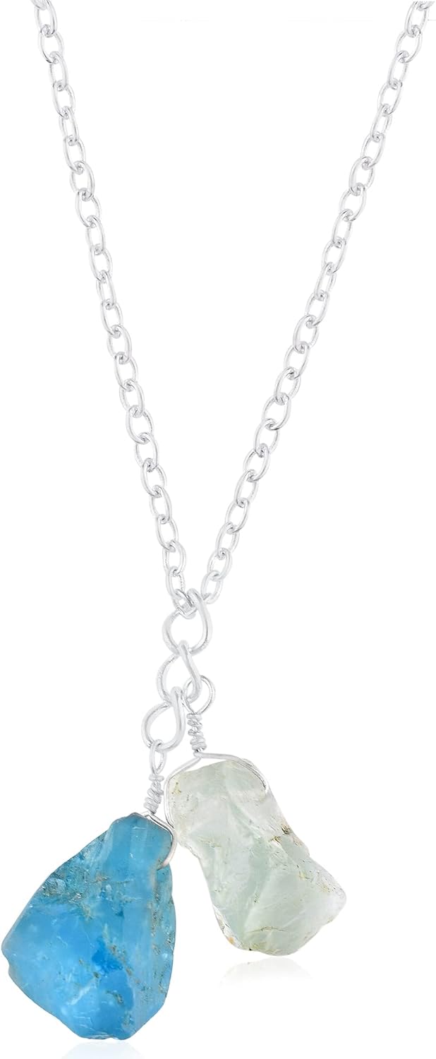 Raw Aquamarine and Apatite Natural Crystals Pendant Necklace, Raw Gemstone, Energy Healing Crystals, Birthday, Gift for Her, Gemstone Jewelry 18 inch AAA+ Quality (apatite and aquamarine) - Image 2