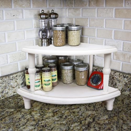 Wood-Corner-Counter-ShelfRustic-Pedestal-StandWhite-Sector-Farmhouse-Corner-ShelvesStackable-Countertop-Bathroom-Organizer-Tray-Riser-for-Coffee-Bar-Table-and-Kitchen-Counter-Decor-2-Pack Wood Corner Counter ShelfRustic Pedestal StandWhite Sector Farmhouse Corner ShelvesStackable Countertop Bathroom Organizer Tray Riser for Coffee Bar Table and Kitchen Counter Decor 2 Pack