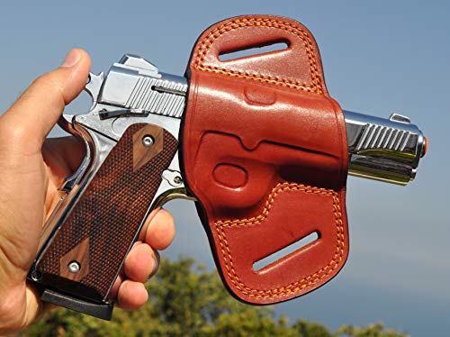 Ottoza Handmade Leather Gun Holster 1911 Holster Right Hand - OWB Holster for 1911 Gun Holster fits Most Models 1911 COLT- Kimber - Ruger and More Without Rail - Brown Full Grain Leather No:237