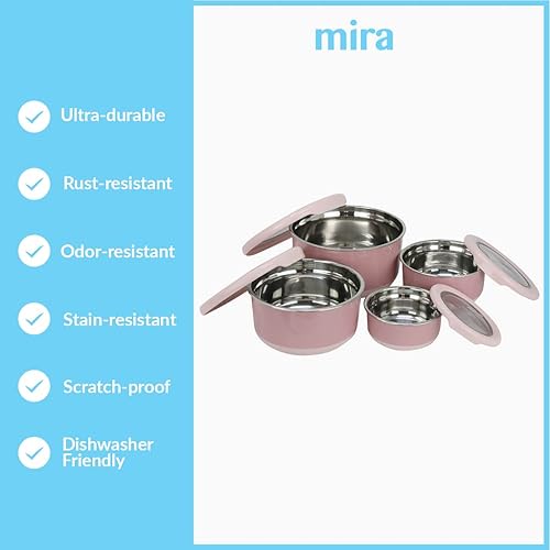 Miniatura 5 de MIRA Contenedores reutilizables de acero inoxidable para almacenamiento de alimentos, lonchera Bento con exterior antideslizante para preparación de