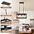 HOXIYA Farmhouse Kitchen Island Light, 3 Lights Pendant Lighting Fixture, Rustic Wood Chandelier, Adjustable Height Metal Linear Light for Dining Room Kitchen Bar Pool Table.