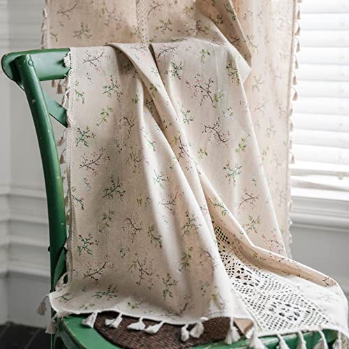 Wazzio Boho Floral Patterned Semi Blackout Curtains 84 Inches Long 2 Panel Burg,Bohemian Farmhouse Toile Curtains For Living Room Bedroom Rod Pocket Macrame Linen Stitching Tassel Curtains,Beige #TOP4