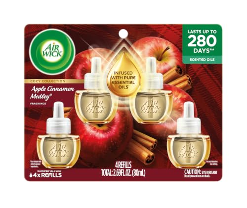 Image of Air Wick Vibrant Plug-In Scented Oil Refills, 4 Count, Apple Cinnamon Medley, Air Freshener, Essential Oils, Eco Friendly